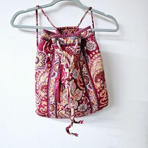 Vera Bradley Drawstring Backpack Tote Raspberry Fizz Pink Red Paisley